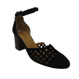 Sundance Mimi Black Basket Woven Suede Block Heels Made in Spain Womens 38 US 8
